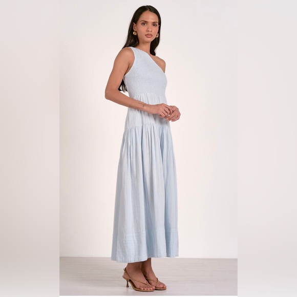 Elan One Shoulder Smocked Gauze Maxi Dress Size Small - Picture 3 of 10